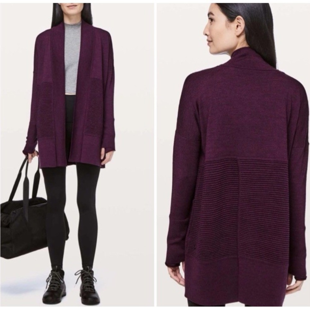 Lululemon Sit In Lotus Wrap II Plum Purple Merino Wool Knit Size 4
